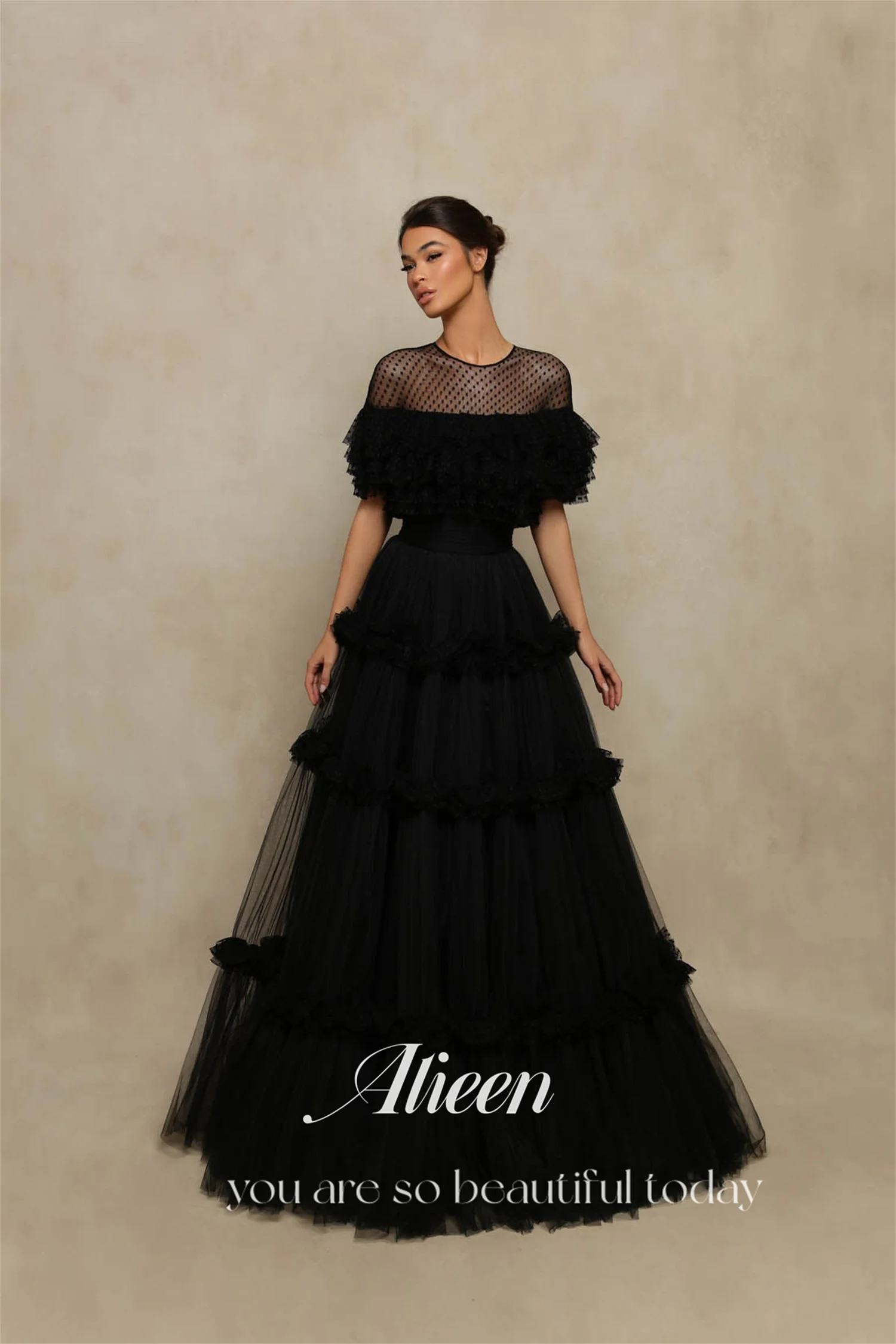 Aileen Dots Dubai Luxury Evening Dress Graduation Dresses Black Sharon Happy 2024 Multi-layer Party Wedding Perspective A-line