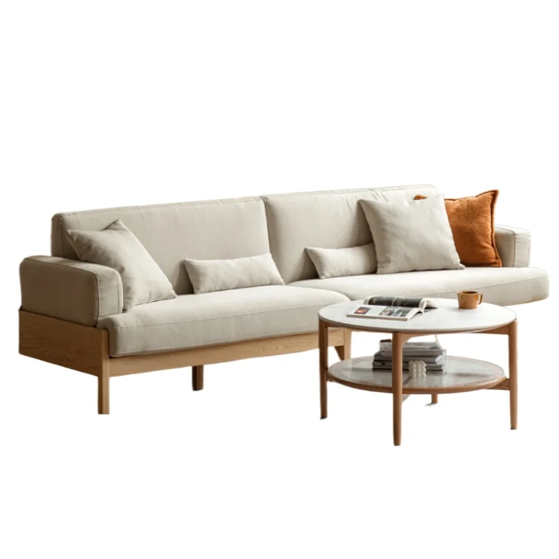 

*All solid wood sofa Modern simple fabric sofa Oak home living room Straight row sofa