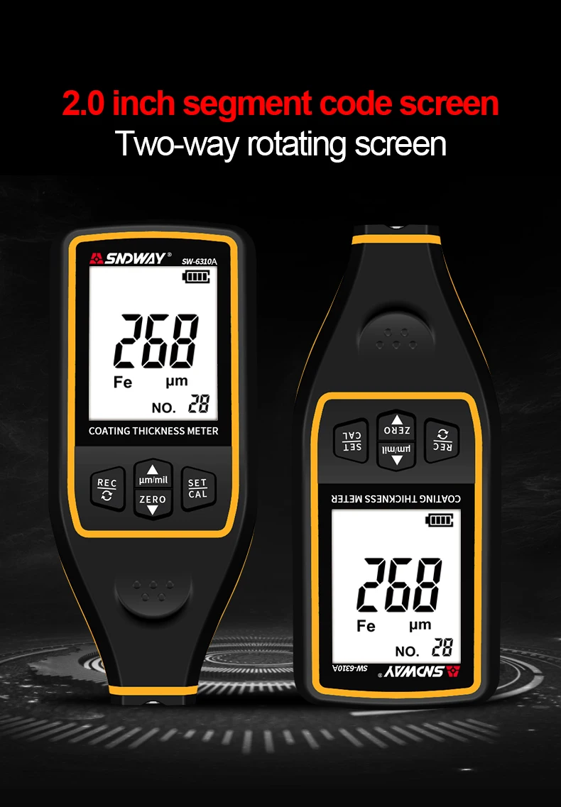 SNDWAY SW-6310A/B Coating Thickness Meter Gauge 1700um Car Paint Film Tester Ceramic Metal Coating Automotive Paint Micrometer view 3