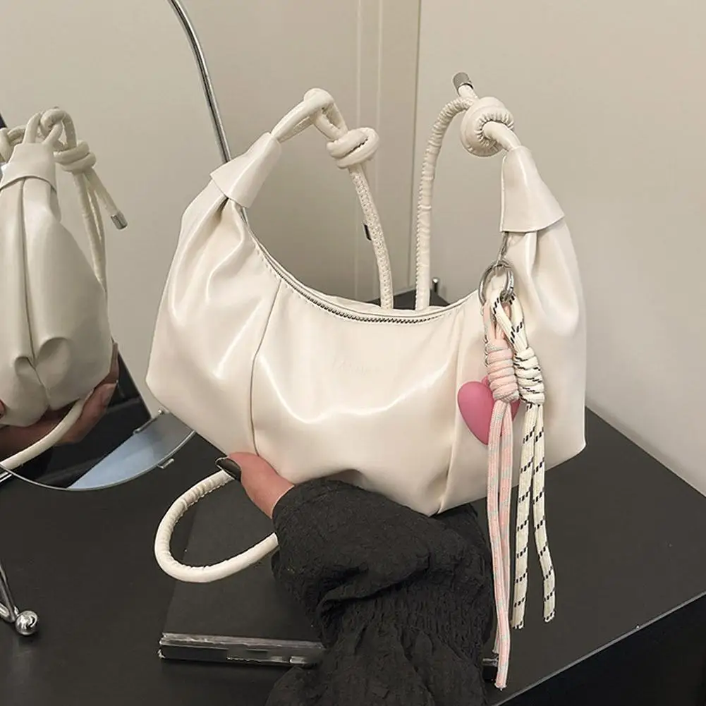 Umhängetasche für Damen, Kunstleder-Schultertasche, plissierte Halbmond-Hobo-Tasche, Unterarm-Tasche, lässige Umhängetasche, Messenger-Tasche – Detail 6