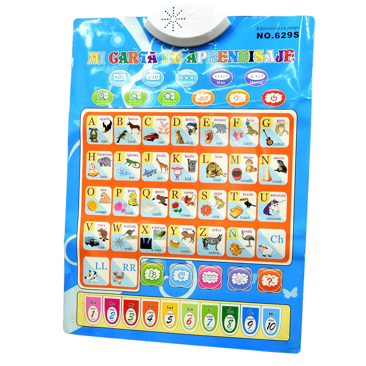 Bilingual Spanish English Sound Poster for Toddlers, Interactive Educational Learning language Chart for Kids Alphabet Numbers