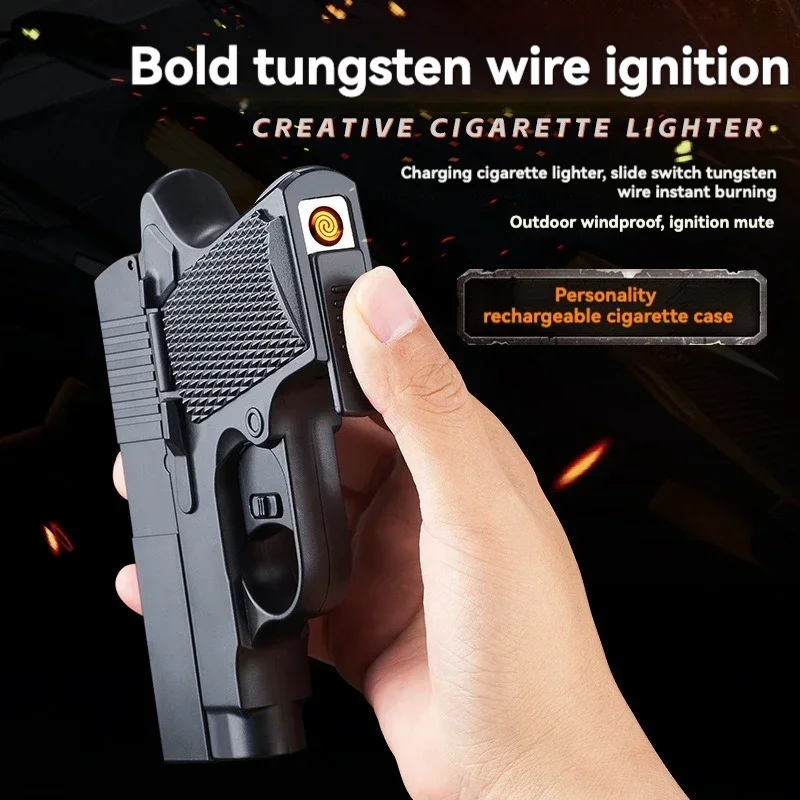 Modeling cigarette case, rechargeable tungsten wire cigarette lighter, one-click smoke outlet, multi-function 10 pcs