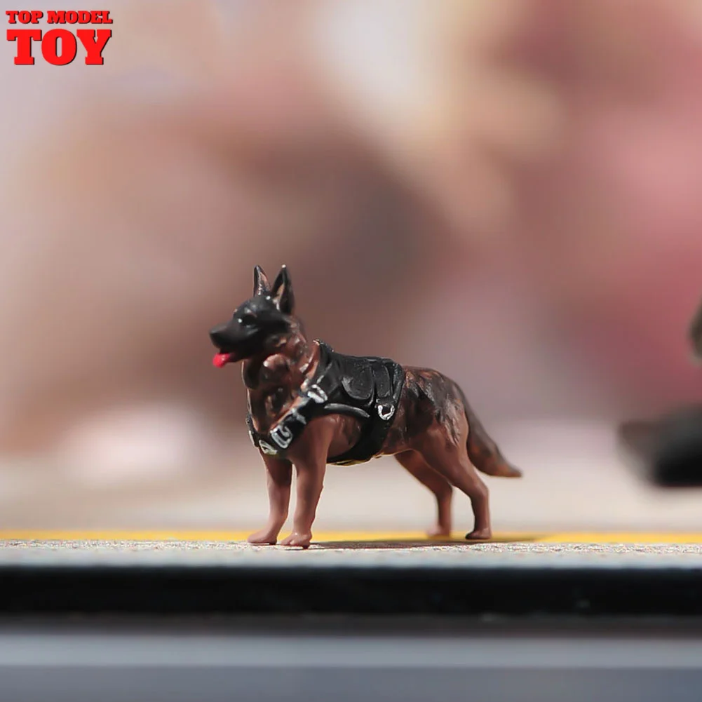 In Stock Painted Miniatures 1/64 1/87 1/43 1/18 German Shepherd Search Dog Model Scene Props Figures Unpainted For Vehicle Toy