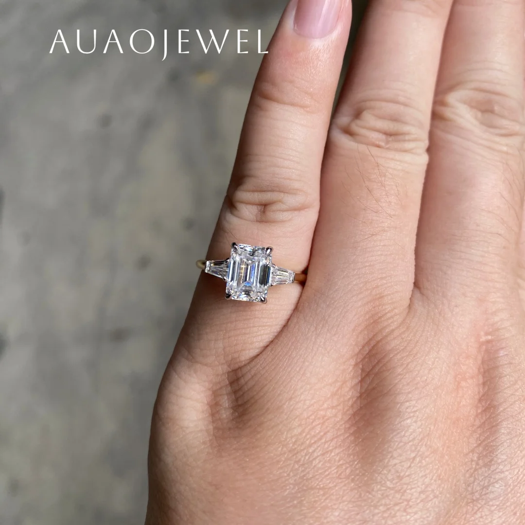 

AUAOJEWEL 2Carat Emerald Cut Moissanite Engagement Ring 18K 14K 9K 10K Real Gold Jewelry With Certificate Anniversary Gift