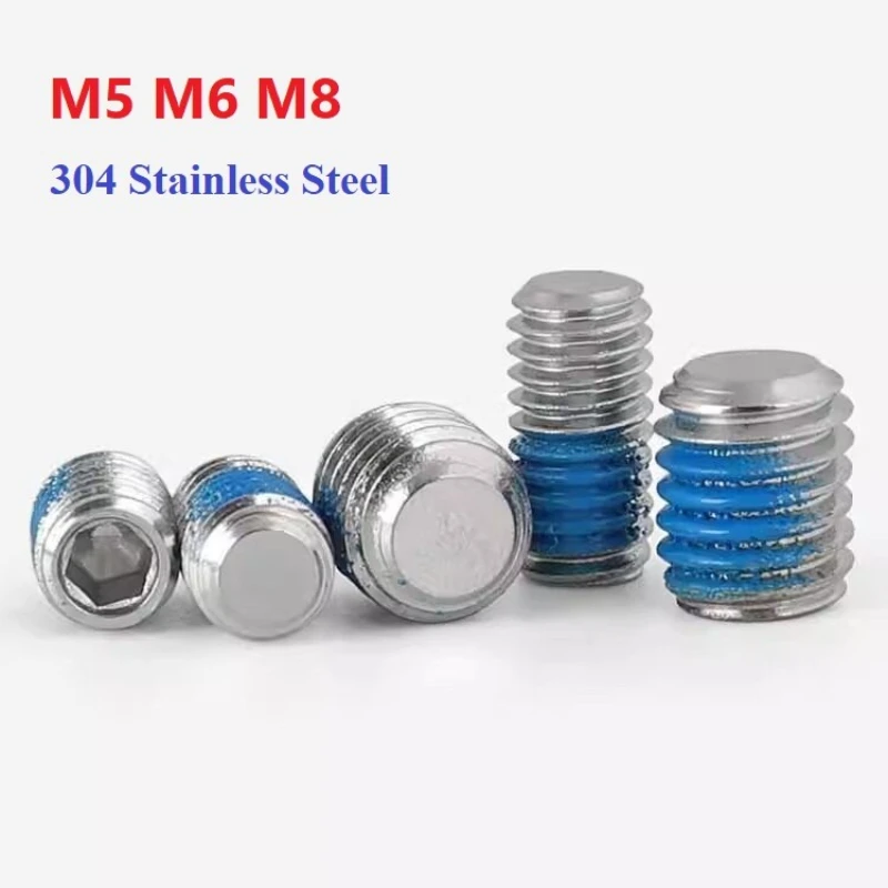 Blue Dispensing Anti-Loosening Screws  304 Stainless Steel Headless Hexagon Socket Grub Screw M5 M6 M8