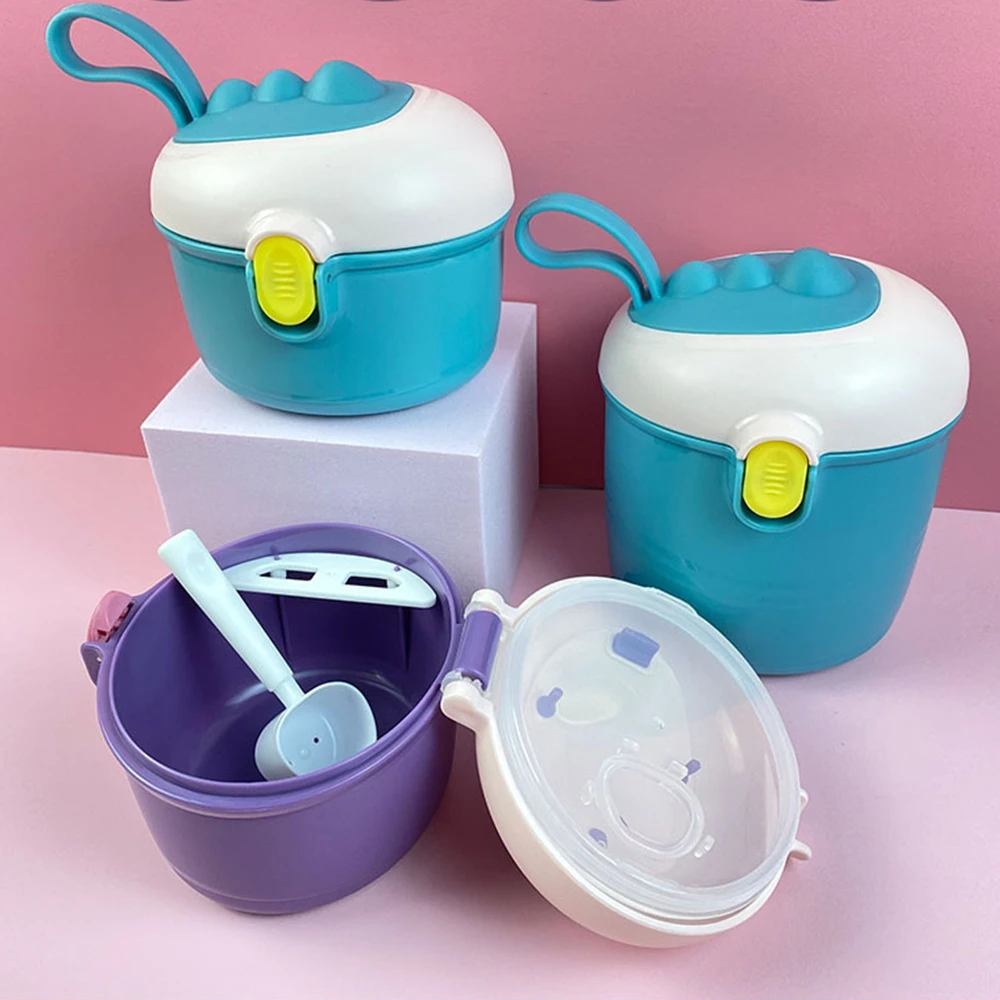 Milk Powder Dispenser Container with Scraper Airtight Food Snack Storage Box and Spoon Set for Outdoor Travel Office Adults Kids