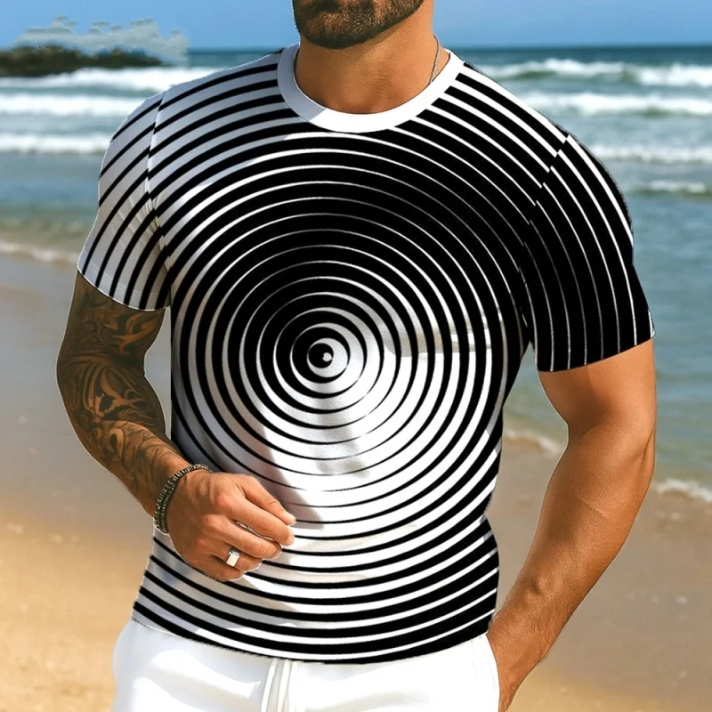 

3D Printed Geometric Circle T-shirt For Men Colorful Graphic Short-sleeved Tees Summer Fashion Round Neck Tops Street T Shirts