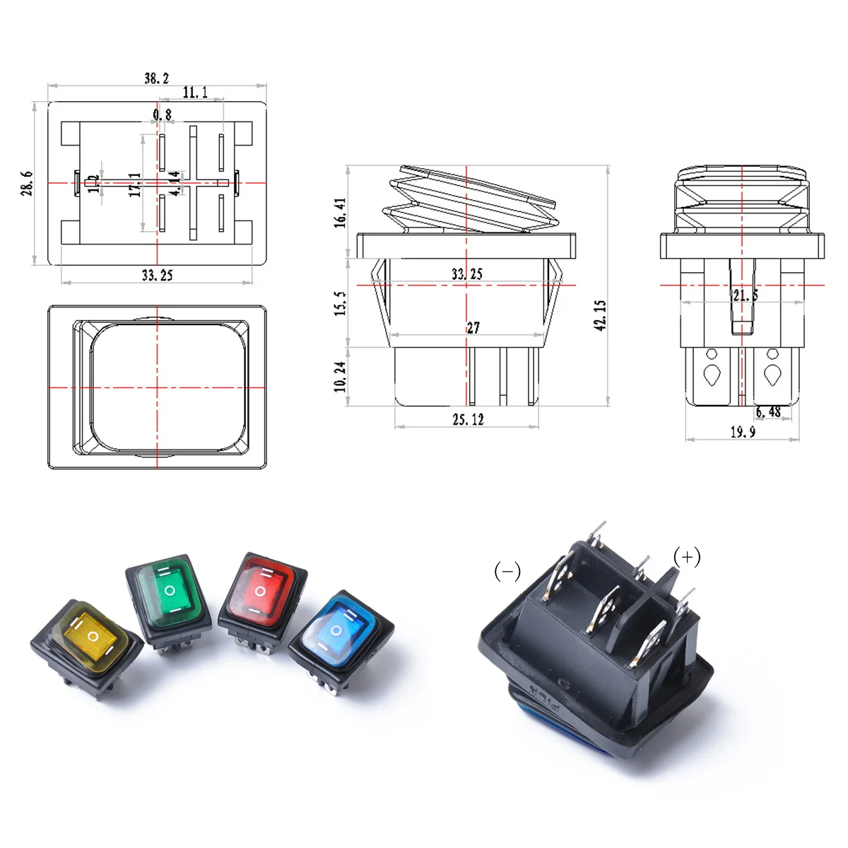 

Waterproof Rocker Switch 6 Pin 12V Dc On-Off-On Yellow Light Car Boat Automobile Round Toggle Switch Silver Terminal