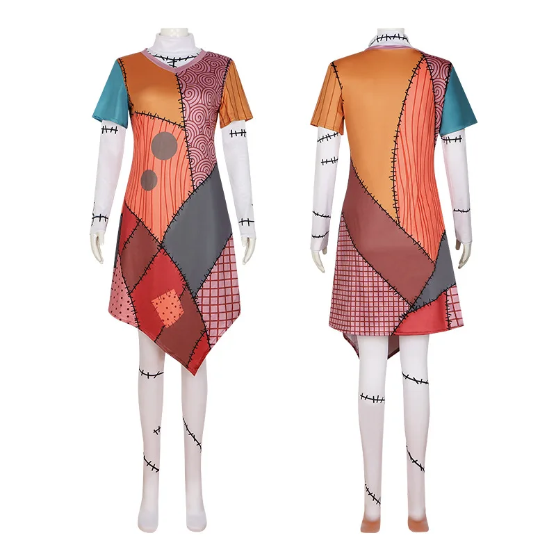 Bemeiren Costume da donna Sally stampato 3D a maniche lunghe Halloween