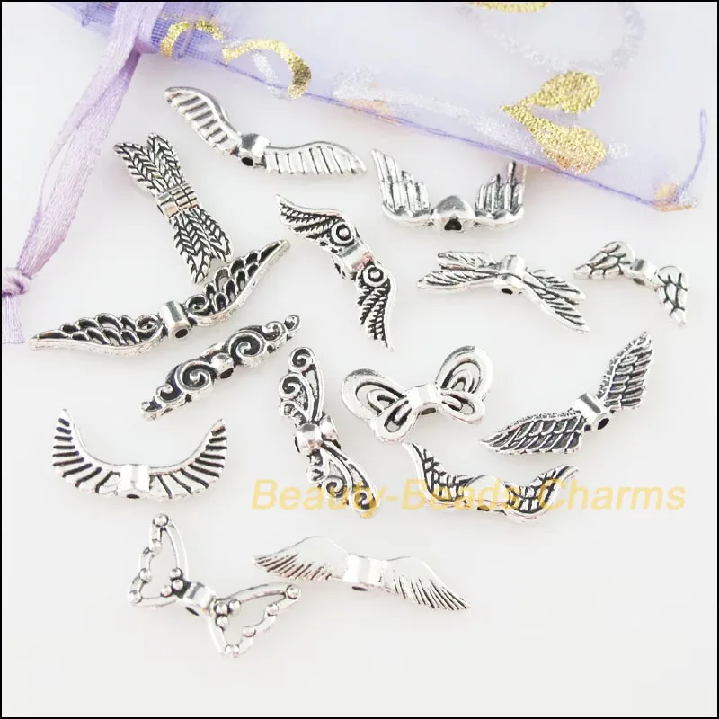 30Pcs Mixed Tibetan Silver Color Wings Charms Pendants For Jewelry Craft DIY