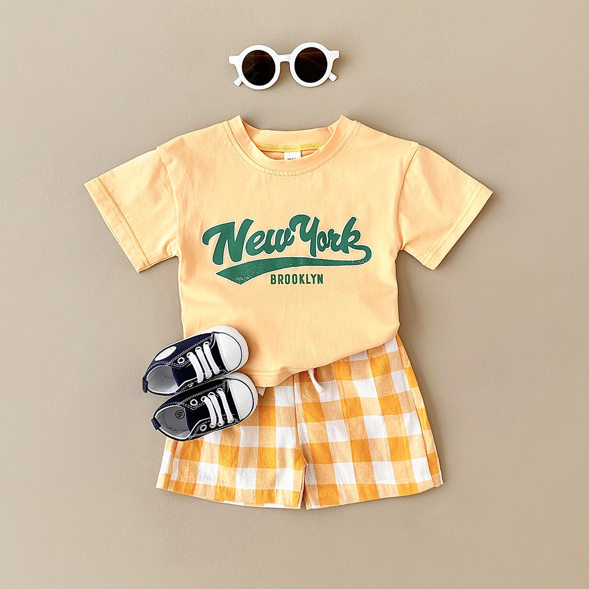 2Pcs Newborn Boys Baby Clothing Set Casual Letter Printed Short Sleeved T-shirt+Checkered Shorts Girls Infant Outfit 0-3Y