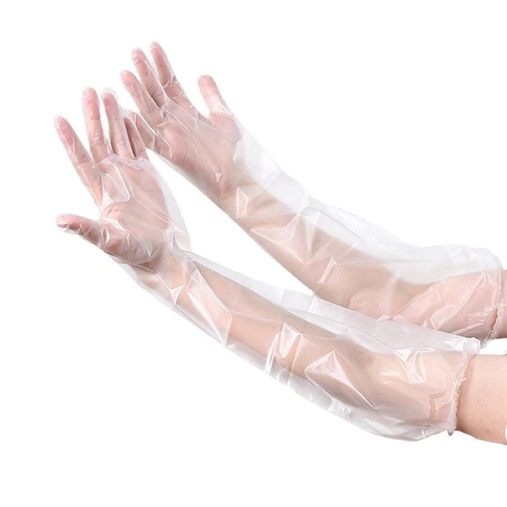 Long Disposable Cleaning Gloves, 60cm Elbow Length Plastic Waterproof Sleeve for Cooking, Dishwashing, Hair Color, Field Dressin