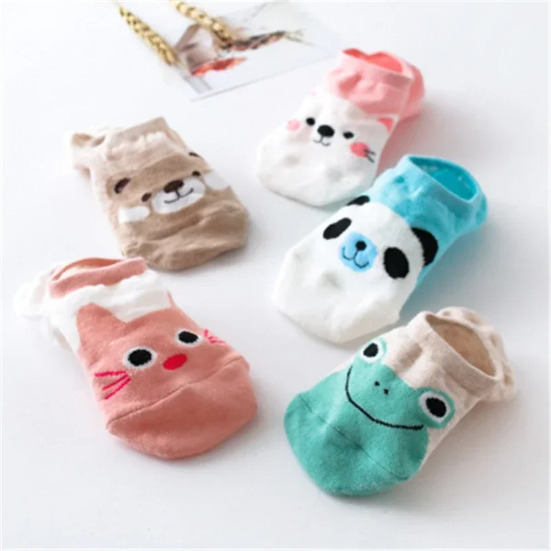 Meias de algodão invisível para mulheres, gato dos desenhos animados, raposa, pato, animal fofo, coreia, verão, dropship, 5 pares