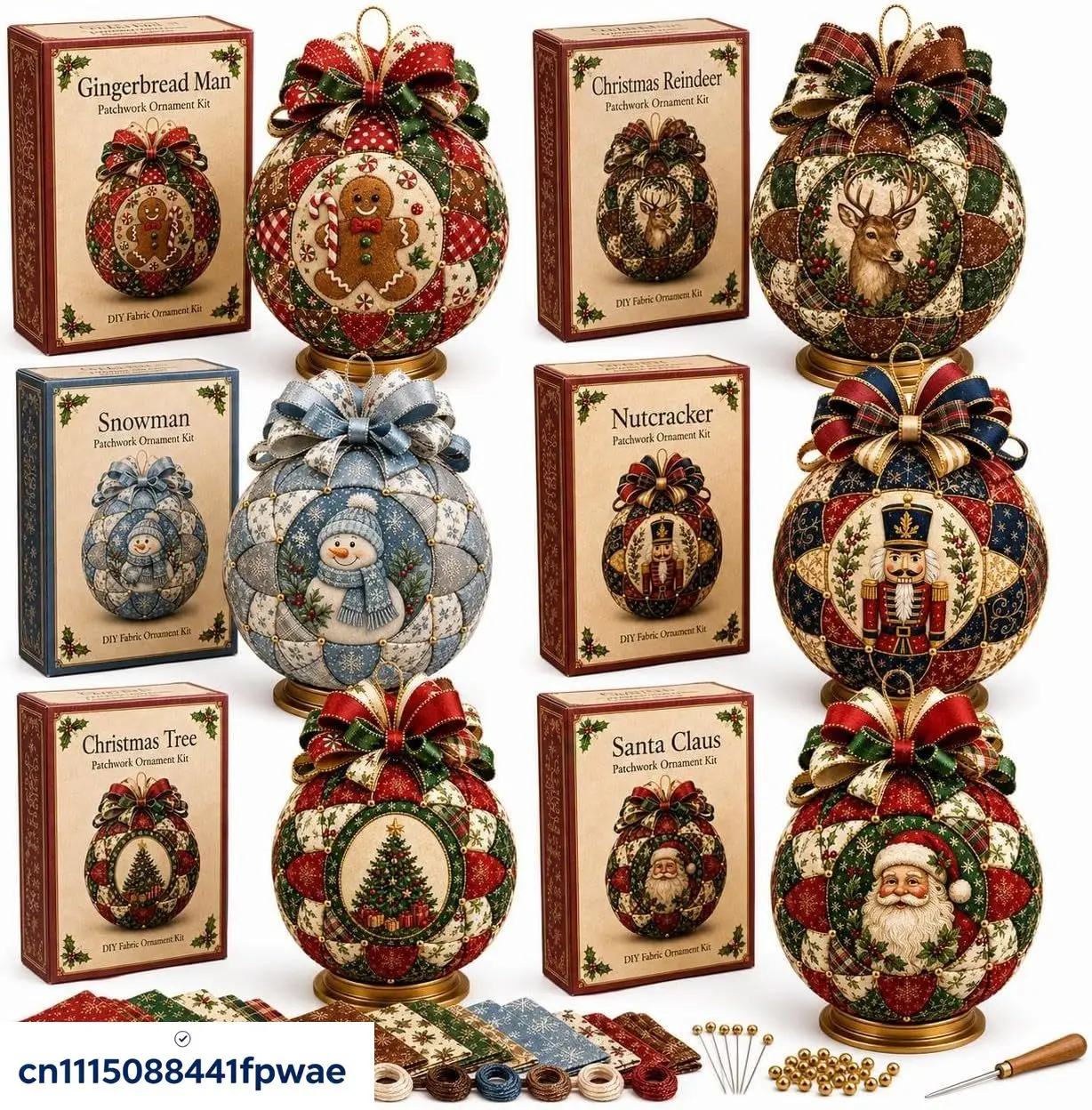 Christmas Classics Patchwork Ornament DIY Kit, Quilted Tree Fabric