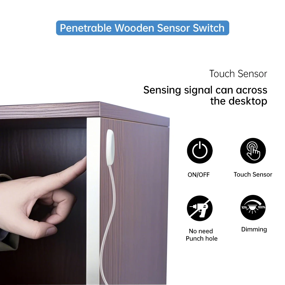 DC Plug 12V-24V Penetrable Touch Dimmer Panel Stepless Dimming & PIR Motion Switch for Wood/Glass/Acrylic LED Lighting Control