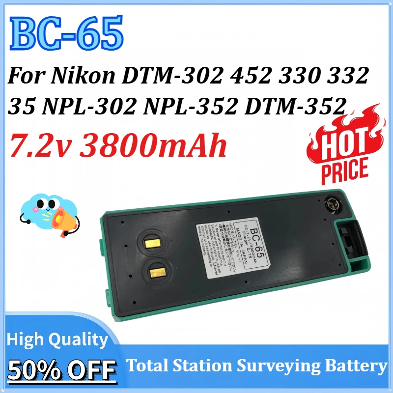 

BC-65 7.2v 3800mAh NiMH Battery for Nikon DTM-302 452 330 332 35 NPL-302 NPL-352 DTM-352 Total Station Surveying Battery