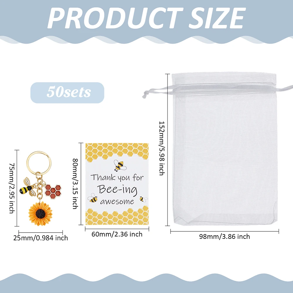 30Pcs Bee Flower Keychains Alloy Enamel Bees Employee Appreciation Gift Thank You Cards Bee Sunflower Keychain Inspirational