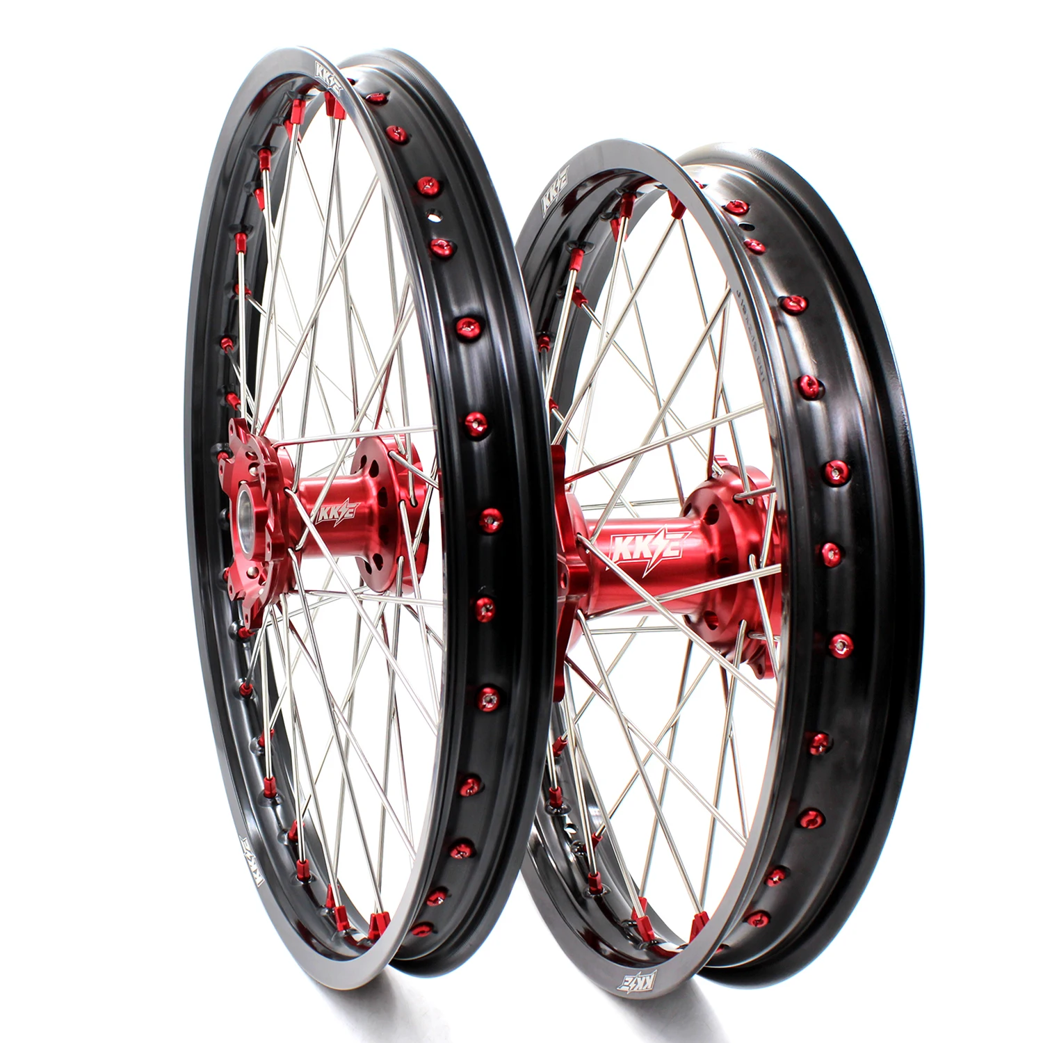 KKE Motorcycle Alloy Spoked Wheels Rims Set Fit HONDA CRF250R 2004-2013 CRF450R  2002-2012 Aluminium Red Hub/Nipple