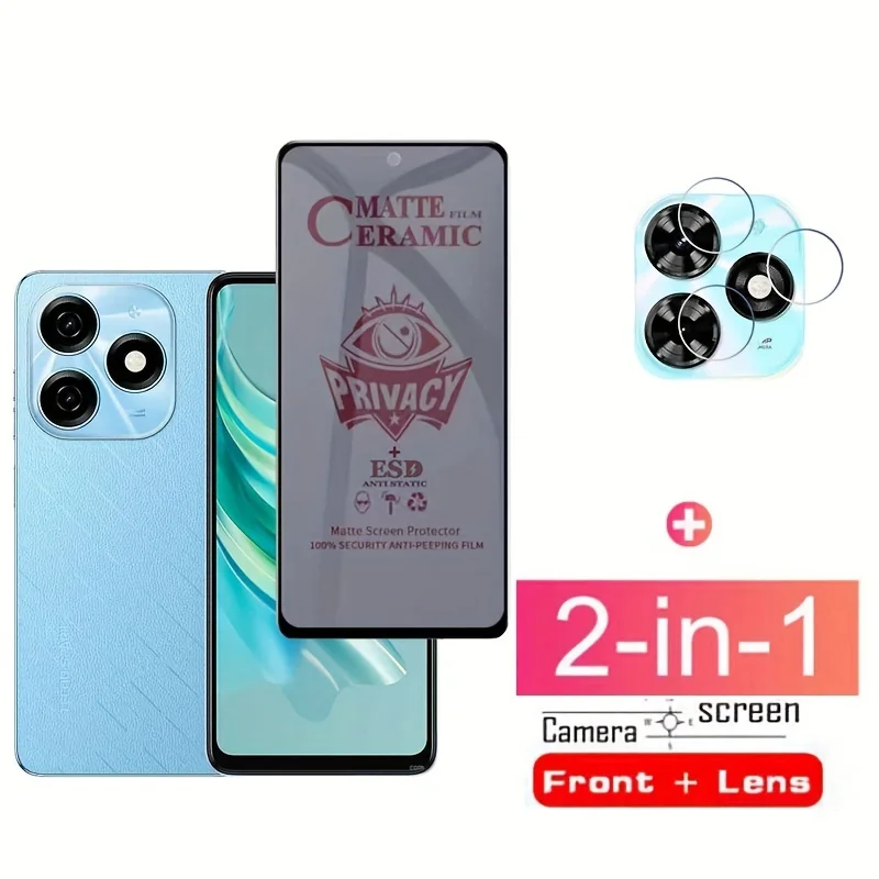 2-in-1 for Tecno Spark 20 Series Anti-Spy Privacy Screen Protector and Camera Lens Film Front Screen and Lens Protection