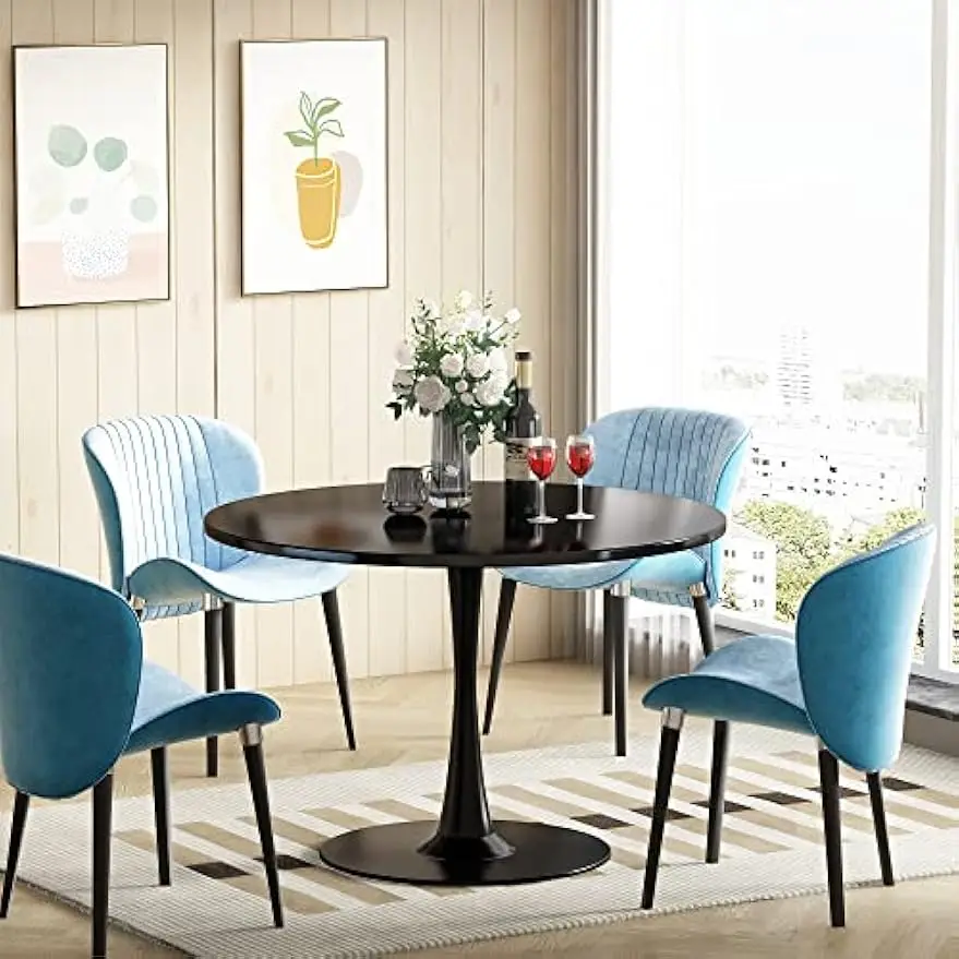 Modern Round Dining Table, 31.5'' Tulip Table with MDF Table Top & Metal Pedestal Base for Dining Room Living Room Cafe, Kitchen