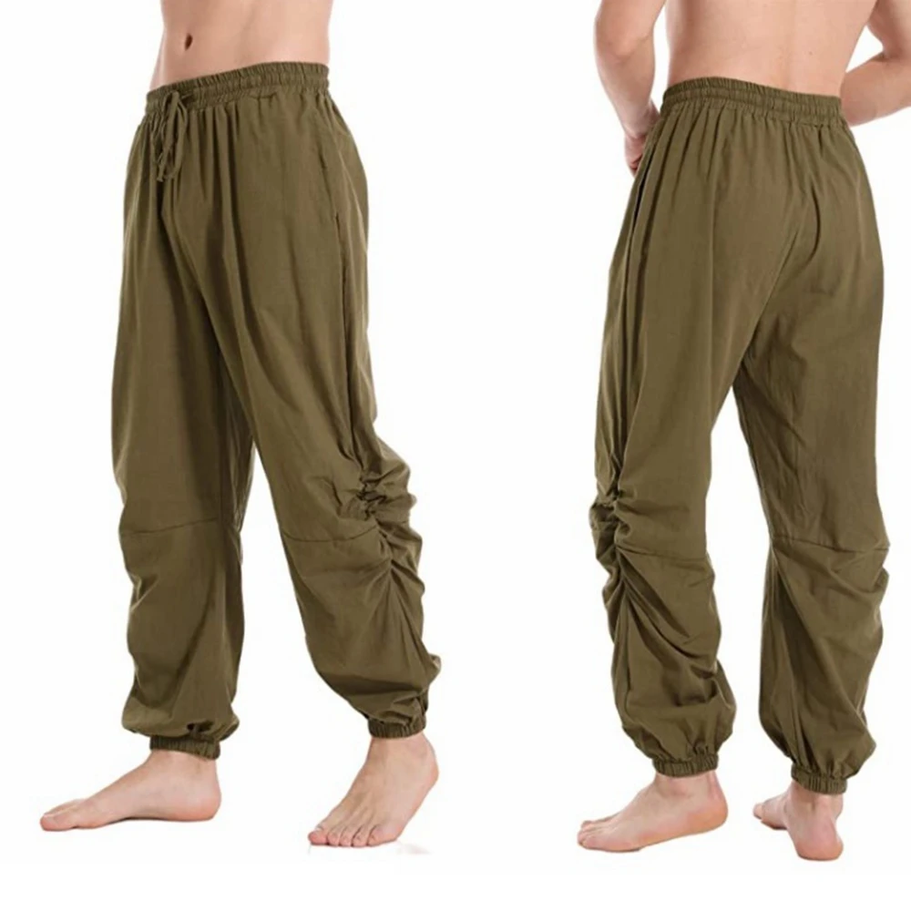 Erwachsene Männer Pirate Hosen Vintage Medieval Renaissance Lounge Kostüm Lose Hosen Viking Schwarz Braun Hosen