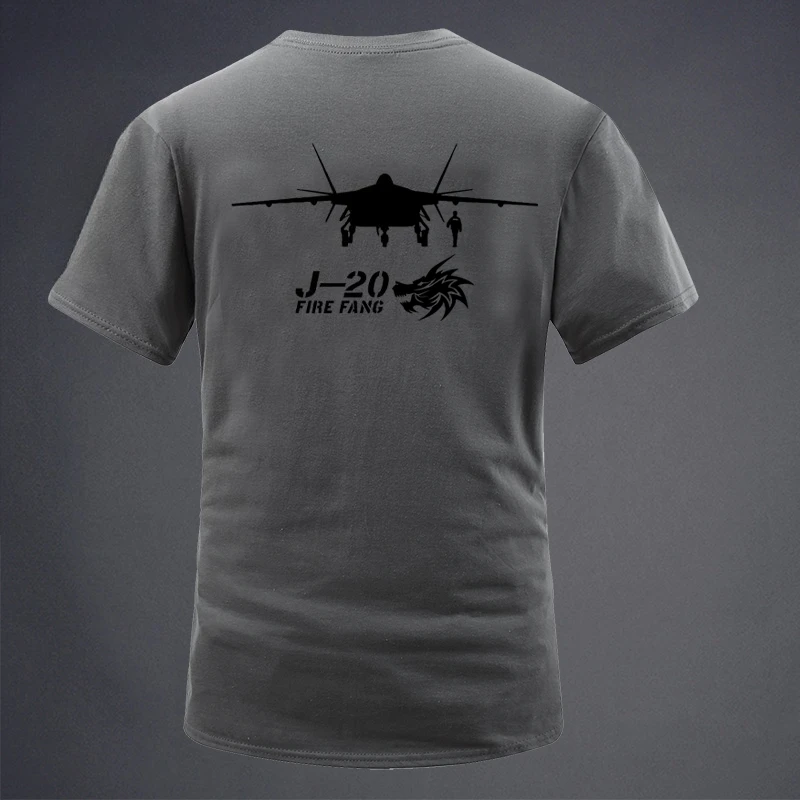 2026 National Theme Series J20 Five Generation Stealth Fighter Silhouette Code Chiyan Xiaolong Cotton Short-sleeved T-shirt