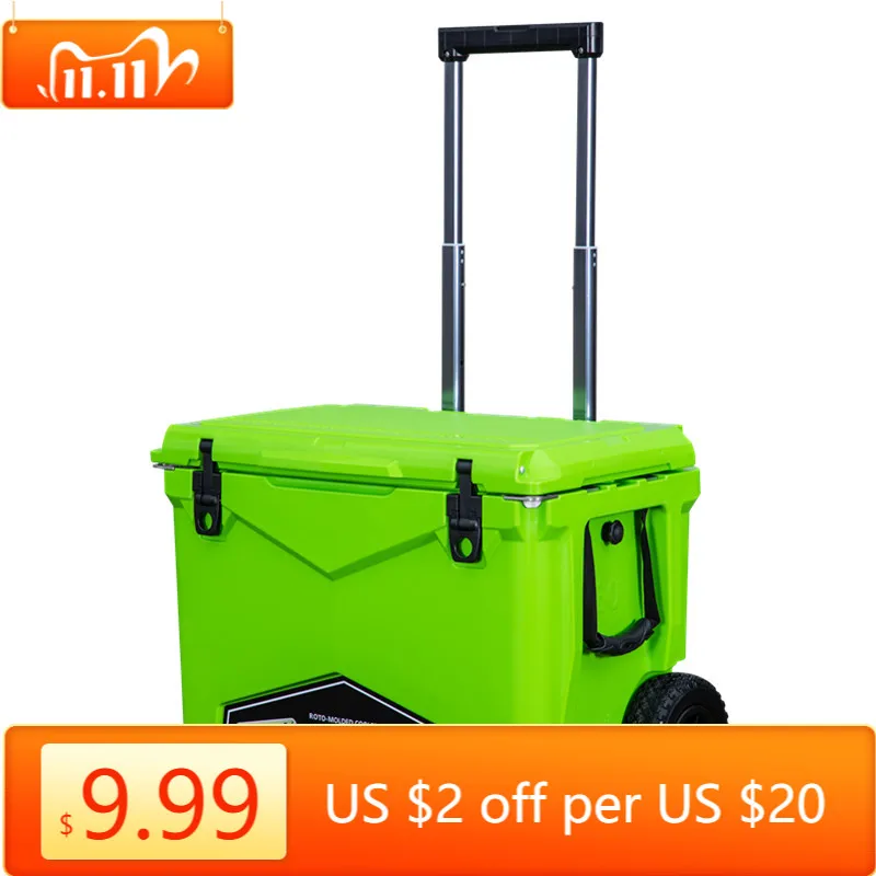 KUER 60QT Wheeled Insulated Hard Cooler Box Long Ice Retention Ice Chest For Camping Outdoor Storage