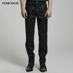 PUNK RAVE Men's Gothic Gorgeous Jacquard Printed Trousers Dark Slim Fit Party Men Pants 3D Lace Winding Decoration