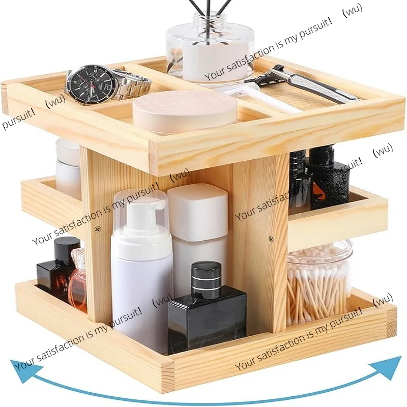 Bathroom perfume tray, vanity rack, counter rack, countertop rack, rotatable and portable, rotating wooden storage box