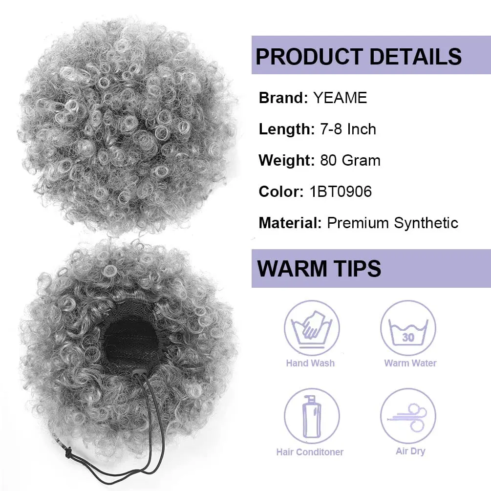 Afro Puff Drawstring Ponytail, Short Synthetic Kinky Curly Bun Hair Extensions, Updo Hairpieces for Black Women Girls