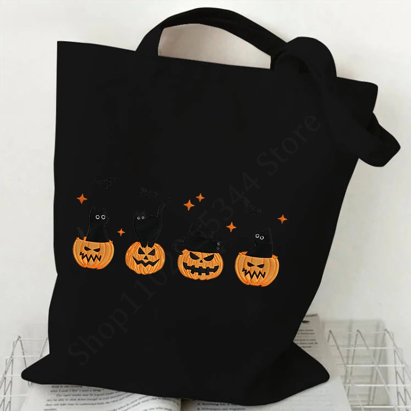 Teddy Bear Halloween Women's Fashion Shoulder Bag Funny Cartoon Ghost Student Tote Bag New Canvas Trendy Lady Commuter Handbag