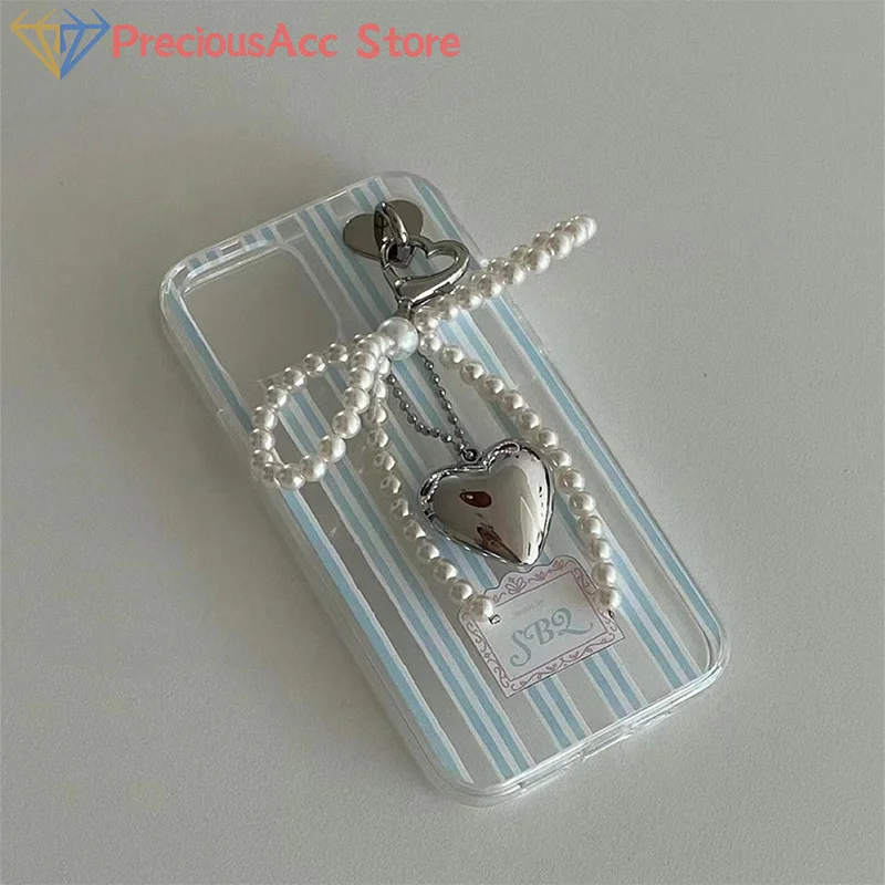 Delicate Beaded Key Chain Handmade Pearl Bow Shaped Pendant Keyring Heart Keychain Ornament Pearl Decoration For Bags Phones