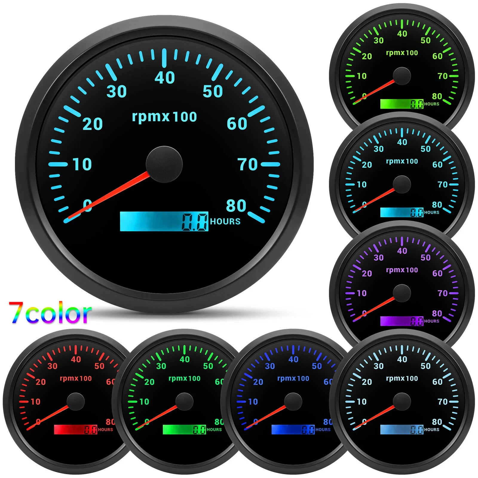 6 Gauge Set 110MM GPS Speedometer 80MPH Tacho 8000RPM & 52MM Fuel/Temp/Oil/Volt