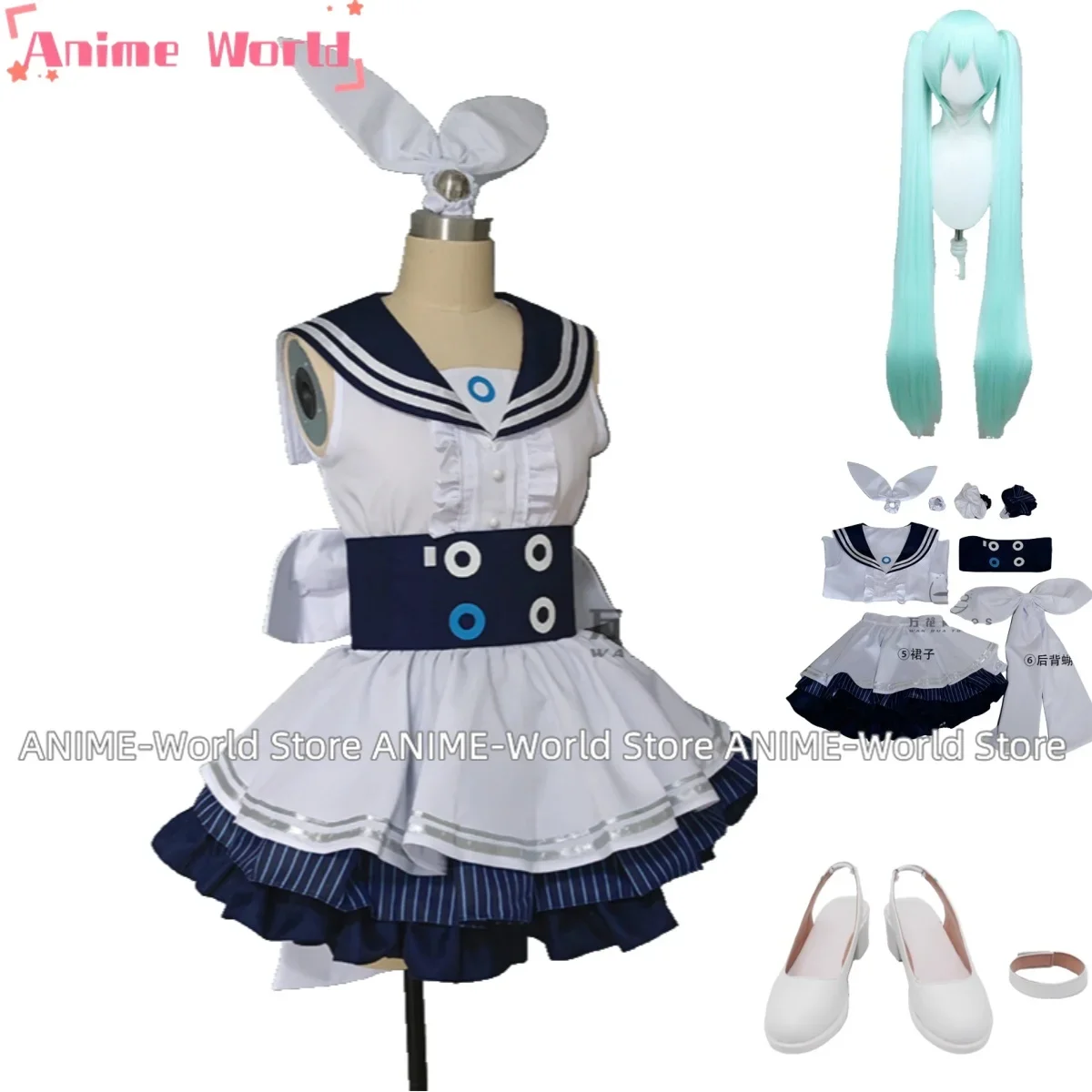 

《Custom Size》Game Blue Archive Miku Cosplay Costume Dress Shoes Role Play Uniform Halloween Carnival Party Christmas Wig