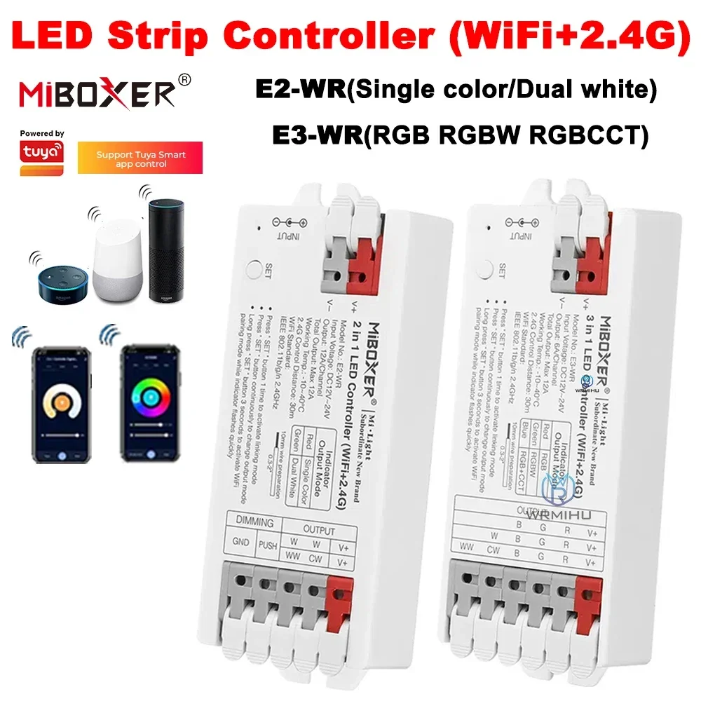 Miboxer WiFi Tuya 2 3 in 1 LED Strip Controller Single Color Dual White RGB RGBW RGB+CCT Smart Tuya APP Voice Control E2-WR