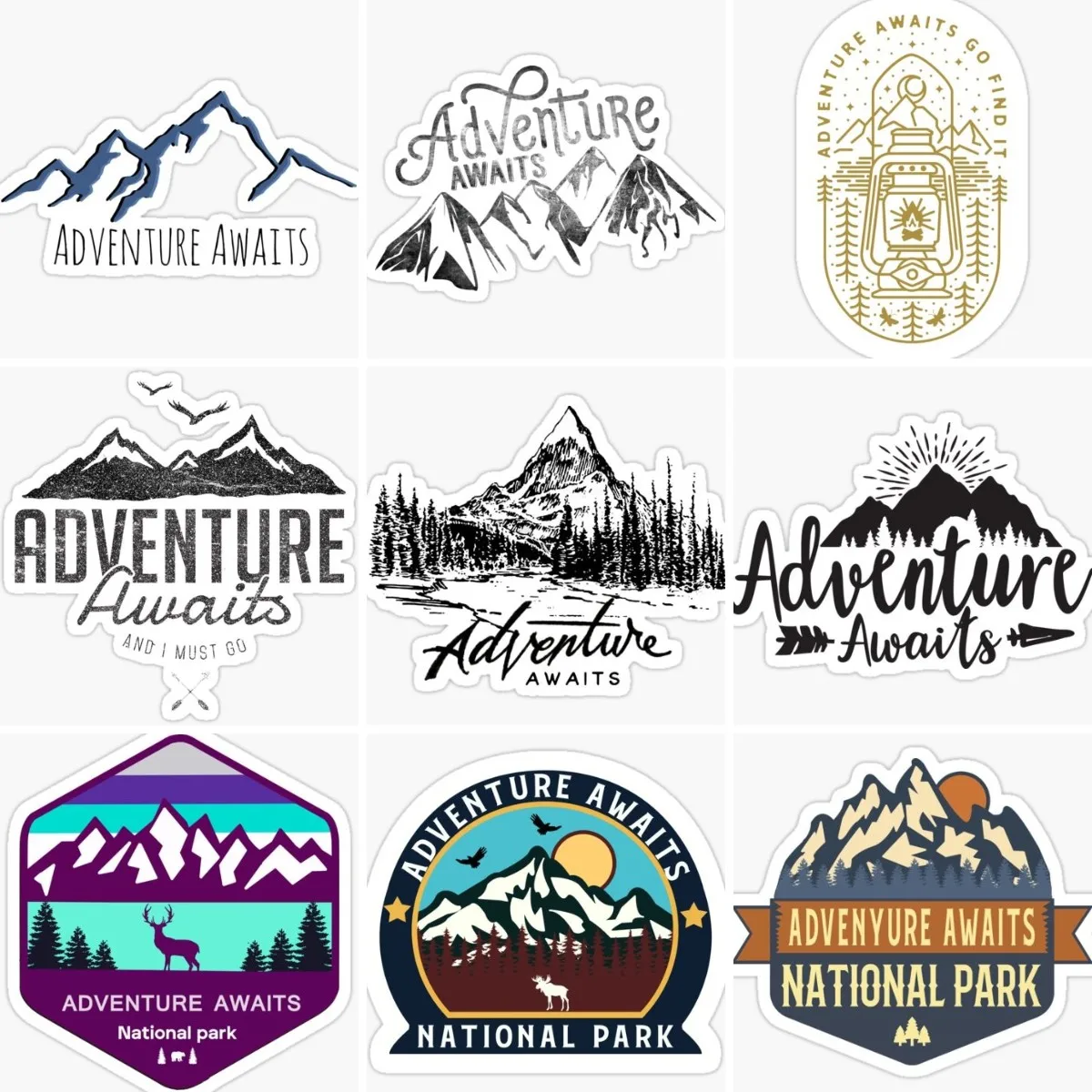 Adventure Awaits Camping Field Expedition Mountain Stickers Laptop Car Window Glass Motorcycle Vinyl Self-adhesive Decals