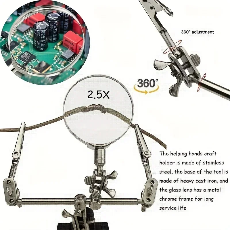 Adjustable Desktop Magnifying Glass with Mobile Phone Fixer and Heavy Base for Beading Hobby Micro-object Jewelry Making Tools