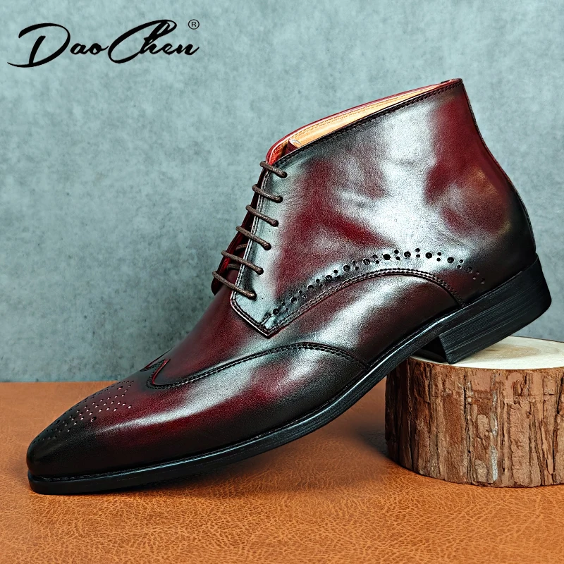 Classic Men's Ankle Boots Black Brown Autumn And Winter Men Dress Shoes Wing Tip Shoes Office Daily Outdoor Men Boots