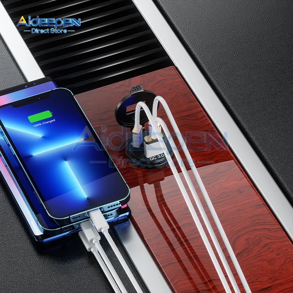 DIY 3 Ports Car Charger Dual 45W PD Type C & 18W QC 3.0 Voltmeter Switch for 12V/24V Car Boat Marine ATV Bus Truck RV Motorcycle