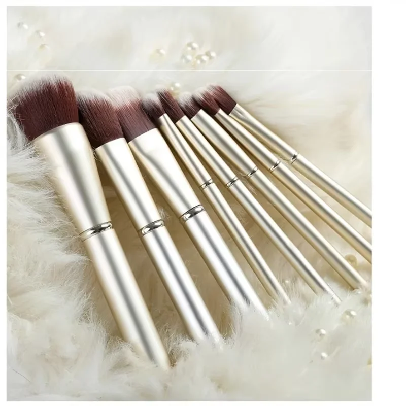 8Pcs Gold Makeup Brushes Set Soft Synthetic Eyeshadow Foundation Blush Brush Portable Cosmetic Kit With Bag