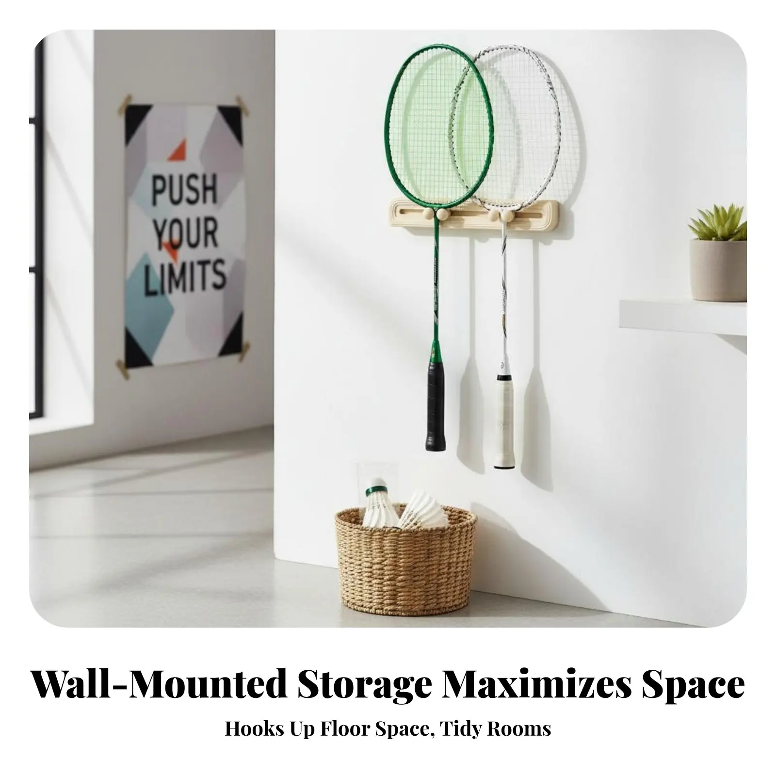 

Badminton Racket Wall Mount Space Saving Wall Mounted Racket Rack Sliding Hook Badminton Hanger Configurable Design Versatile