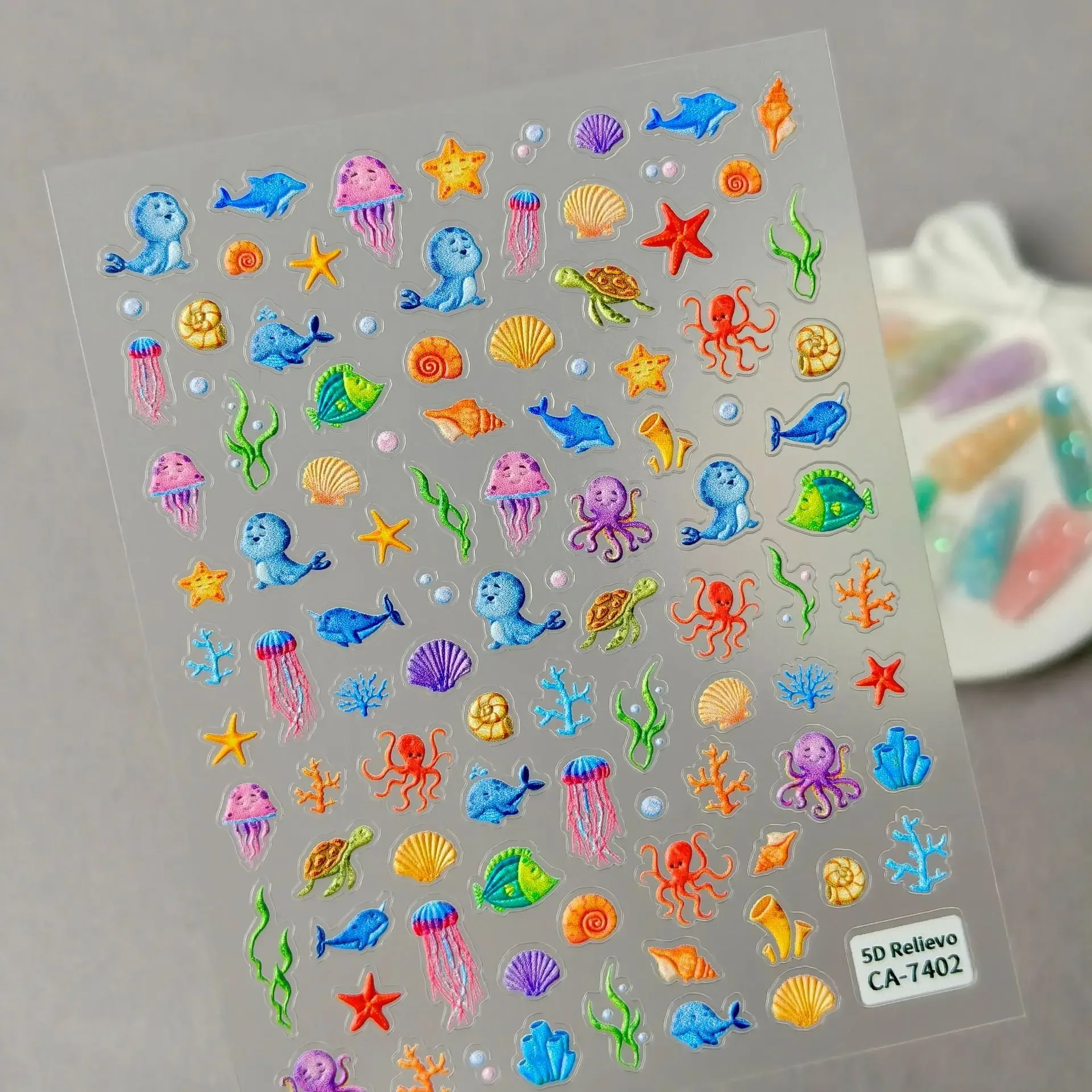 1 Set 5D Embossed Ocean Nail Stickers Colorful Seashell Conch Dreamy Bubble Self Adhesive DIY Manicure Nail Art Decor