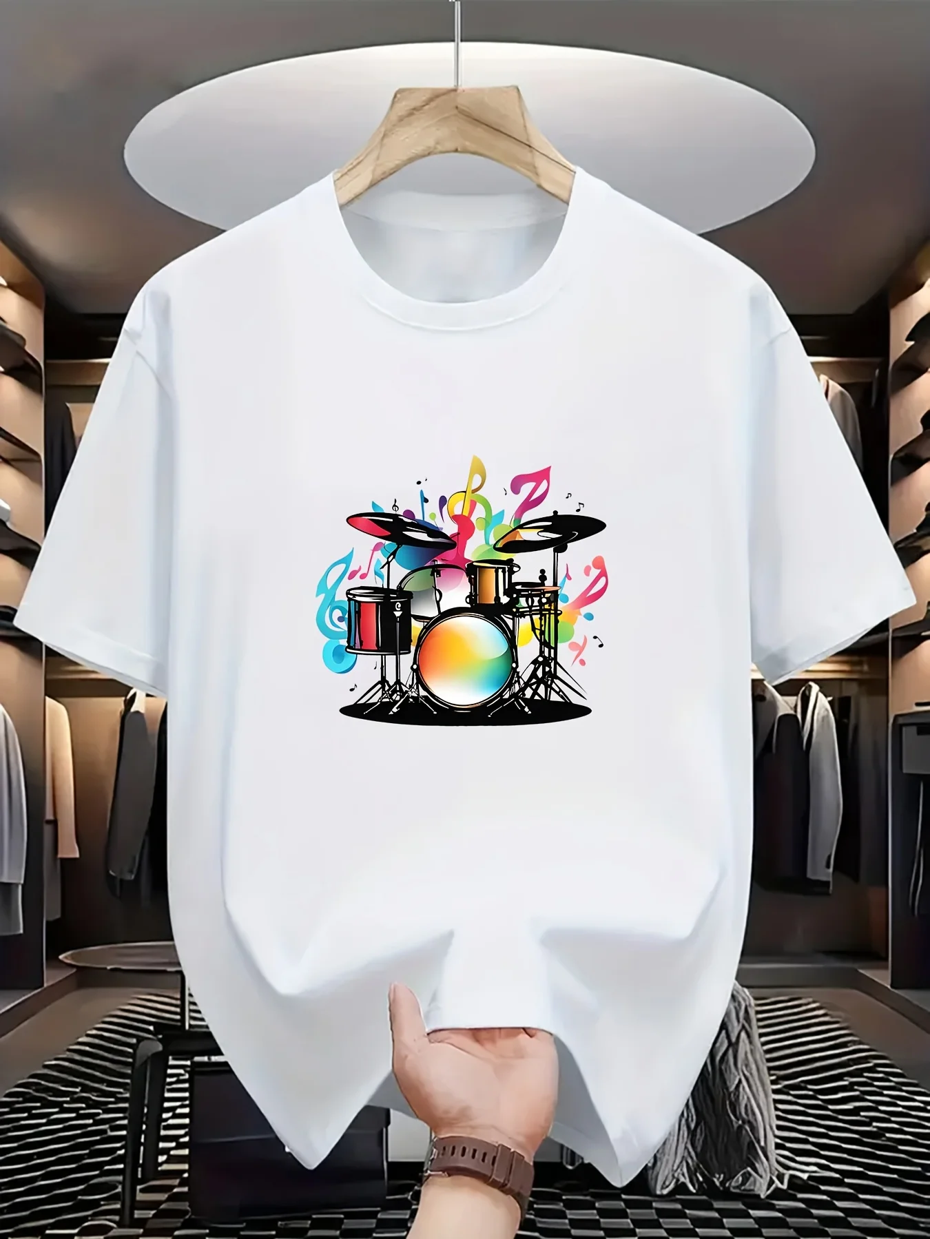 Youth and Children's Colorful Drum Print Casual Summer T-shirt Fashionable Outdoor Sports Spring/summer Parent-child Outfit