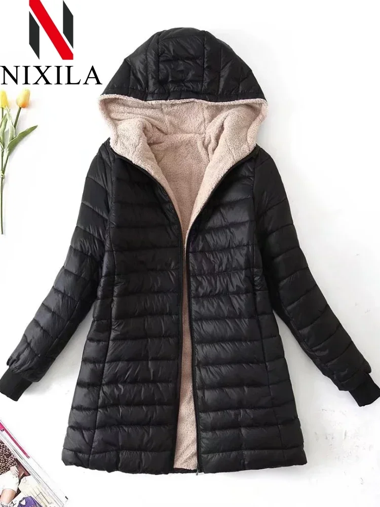 

Новое осенне-зимнее пальто, женские корейские модные элегантные прямые парки с капюшоном, теплые фланелевые куртки для женской одежды