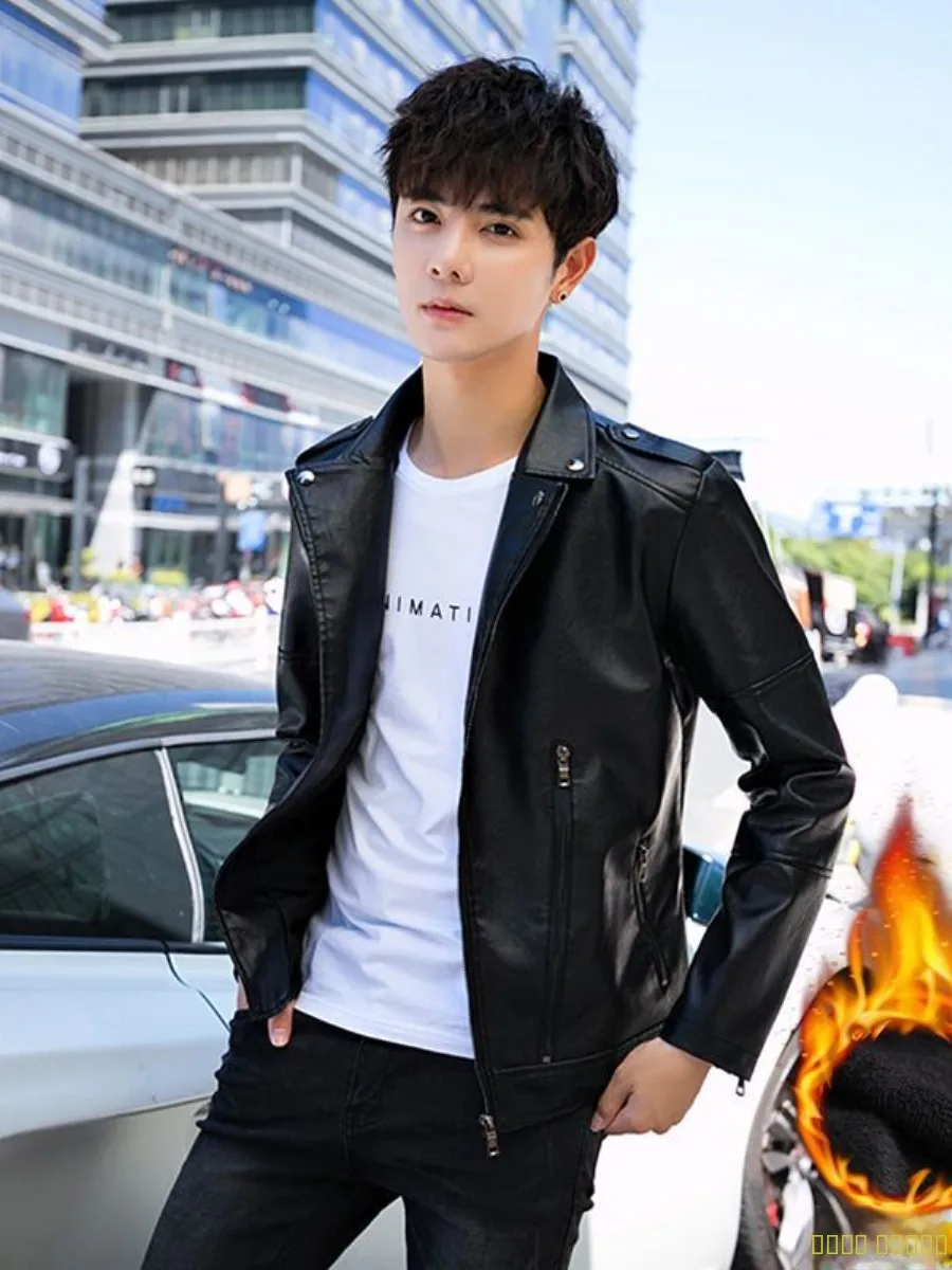 

Men's Slim Fit PU Leather Jaet New Autumn Winter Motorcycle Sle Faionable Men's Outerwear Windproof Long Sve CleanFit