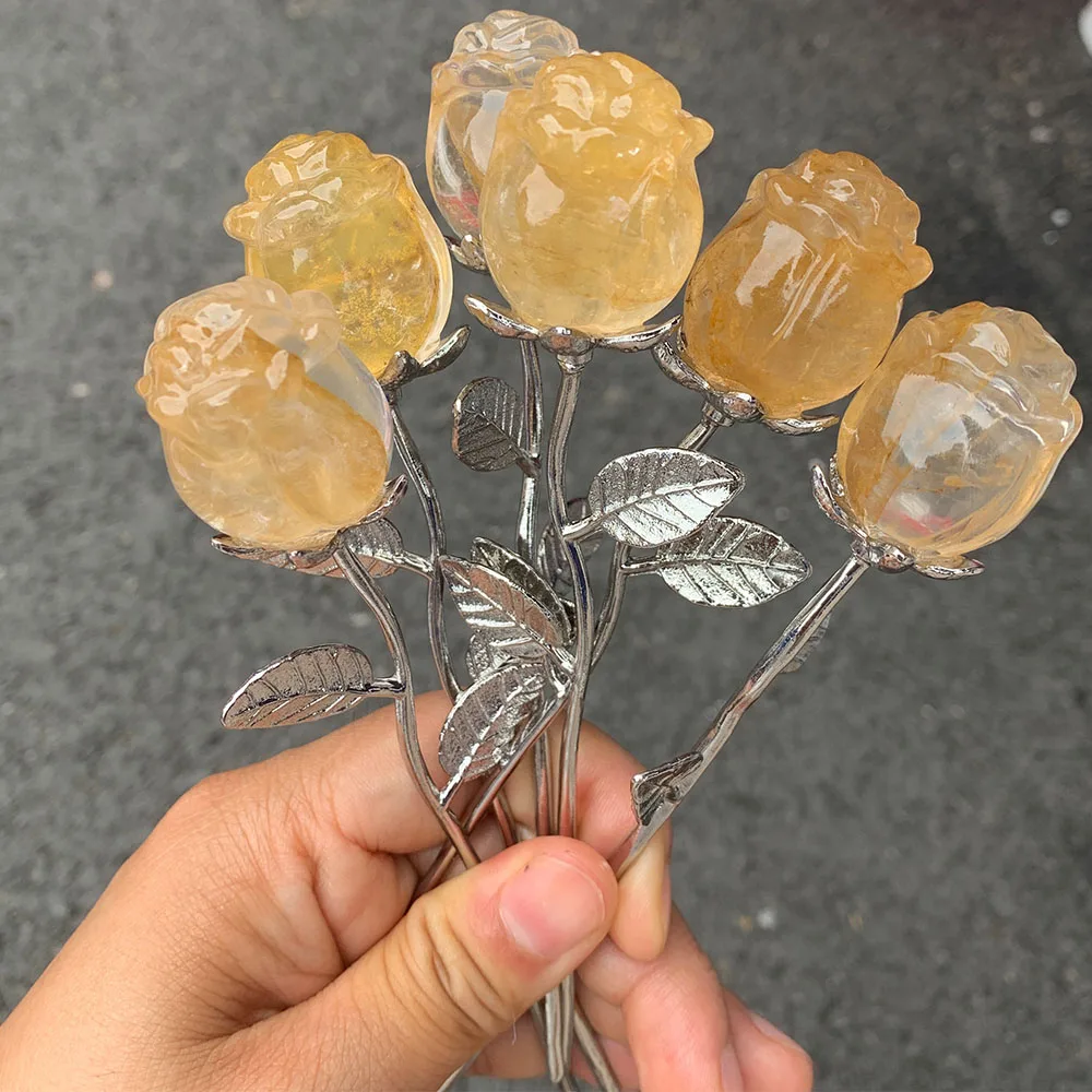 Custom Yellow Hematoid Quartz Rose Figurine - Hand-Carved Crystal Statue for Home Decor, Reiki Healing Stone & Unique Gift