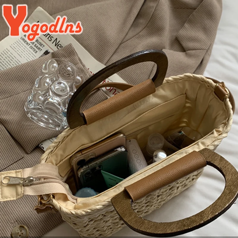 Yogodlns Bohemian Straw Bag For Women Summer Straw Beach Bag Handmade Handle Bag Large Capacity C rossbody Bag Lady Purse sac