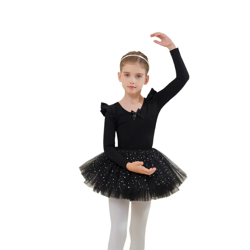 ملابس الأطفال فتاة ملابس الرقص القطن الأسود الفتيات ممارسة الملابس الخريف والشتاء طويلة الأكمام فستان الباليه للأطفال