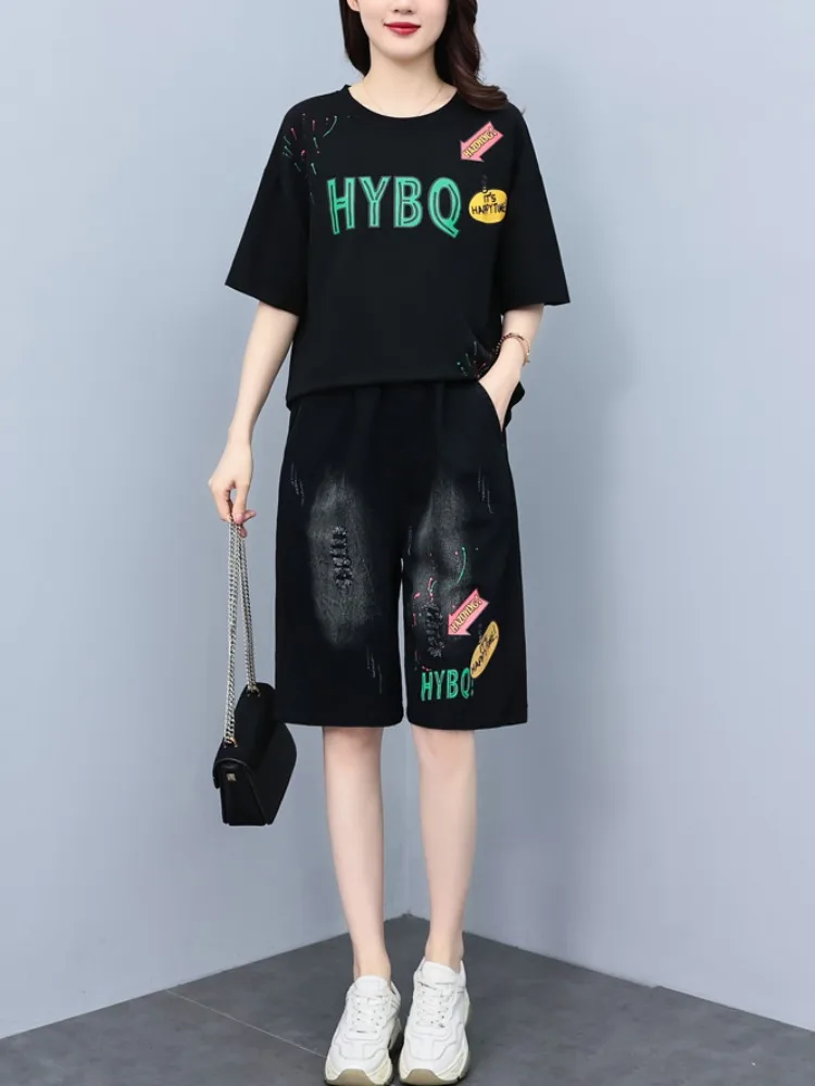 

Women's clothing 2025 summer new loose slim fashion casual short sleeved T Shirt And shorts two-piece set