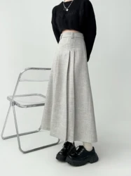 Women's A-line Black Pleated Skirt Vintage 90s Aesthetic Y2k Grey Long Skirt Harajuku Korean Skirts 2000s Clothes 2024